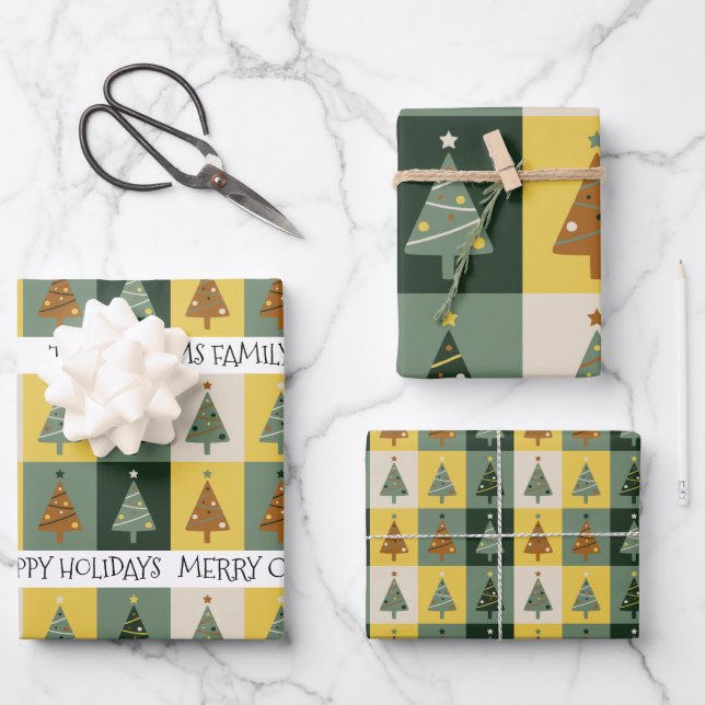 Custom Christmas Tree Sage Green Geschenkpapier Set (Vorderseite)