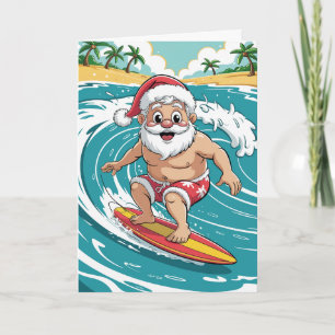 Custom Christmas Tropical Palm Tree Beach Surfing Feiertagskarte