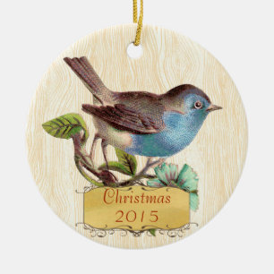 Custom Christmas Vintage Bluebird Keramik Ornament