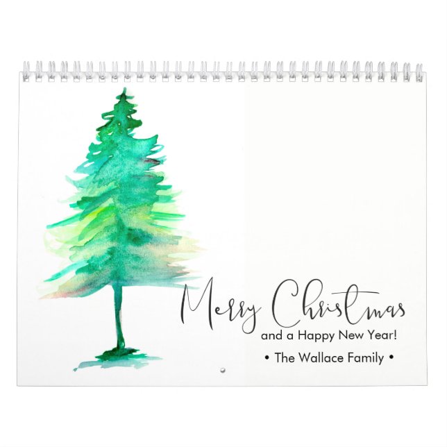 Custom Christmas Watercolor Pine Persönliche Fotos Kalender (Titelbild)