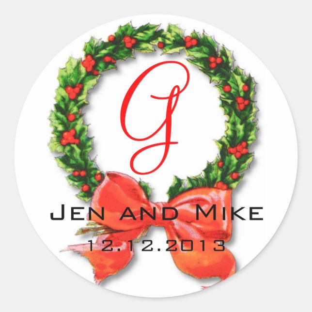 Custom Christmas Wedding Monogram G Sticker (Vorderseite)