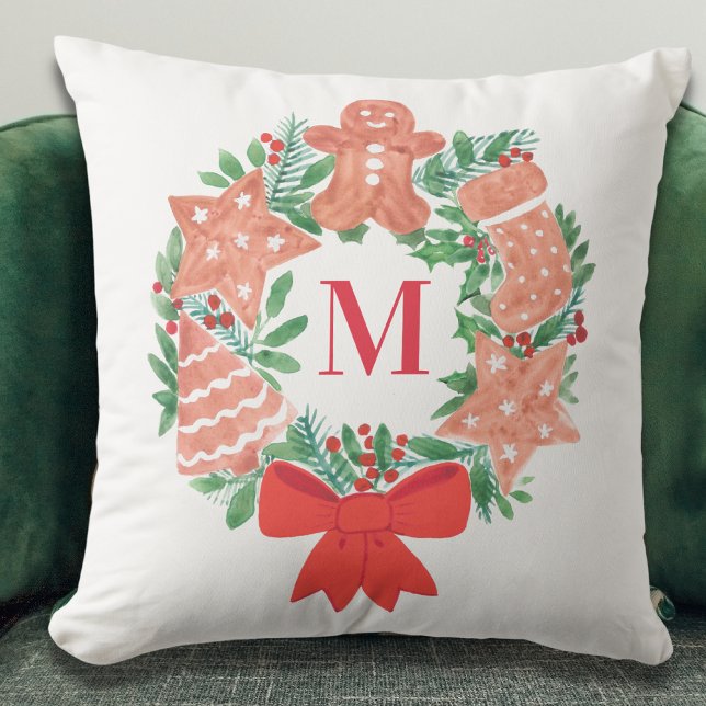 Custom Christmas Wreath Monogram Kissen (Von Creator hochgeladen)