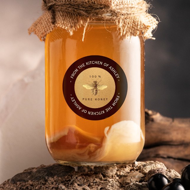 Custom Circle Homemade Honey Kitchen Kraft Biene Runder Aufkleber (Custom Circular Homemade Honey Kitchen Kraft Bee Classic Round Sticker)