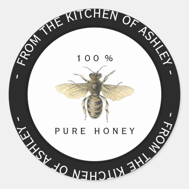 Custom Circular Homemade Honey Kitchen Black Bee Runder Aufkleber (Vorderseite)