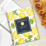 Custom Citrus Lemon Botanisches Muster Notizbuch<br><div class="desc">Dieses Zitronenmuster-Design und ein marineblau Quadrat auf der Vorderseite,  wo Sie es mit Ihrem Namen,  dem Zweck und der Lautstärke anpassen können,  wenn Sie das wollen.</div>