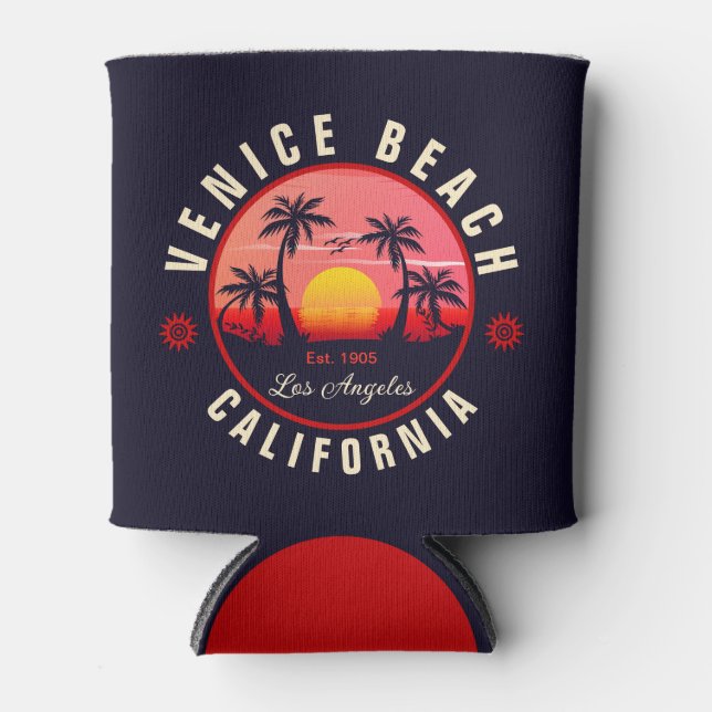 Custom City Beach Lage Retro Sunset Souvenir Dosenkühler (Vorderseite)