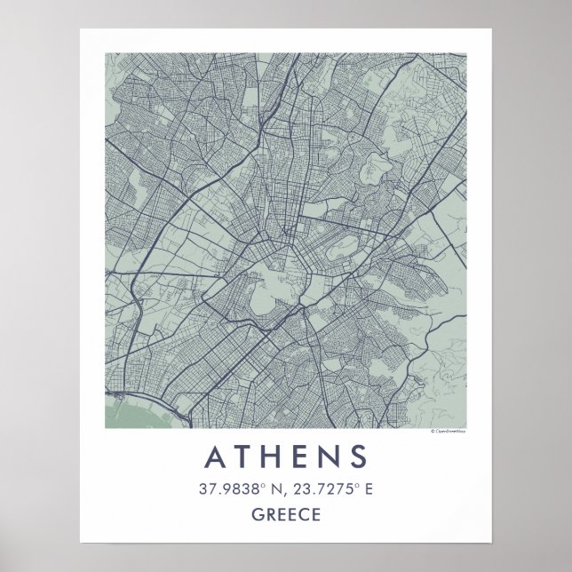 Custom City Map Athens Greece Wall Art Poster (Vorne)