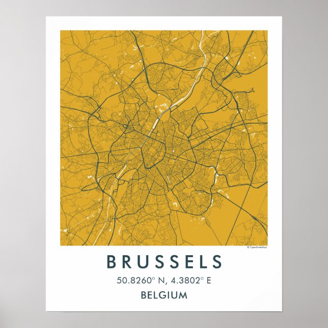 Custom City Map Brussels Belgium Wall Art Poster (Vorne)