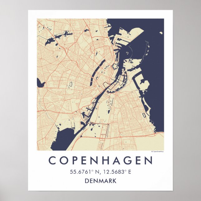 Custom City Map Copenhagen Denmark Wall Art Poster (Vorne)