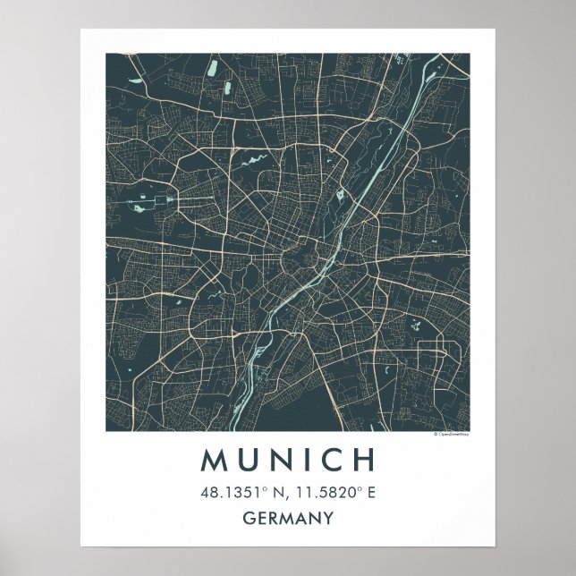 Custom City Map Munich Germany Wall Art Poster (Vorne)