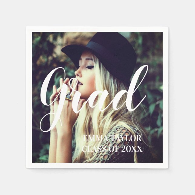 Custom Class of 2023 Foto Abschluss Typografy Serviette (Vorderseite)