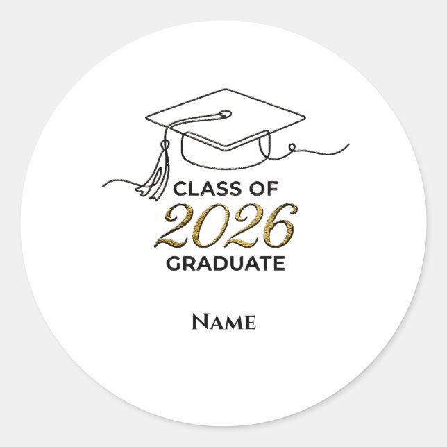 Custom Class of 2026 Graduation Round Sticker Gold (Vorderseite)