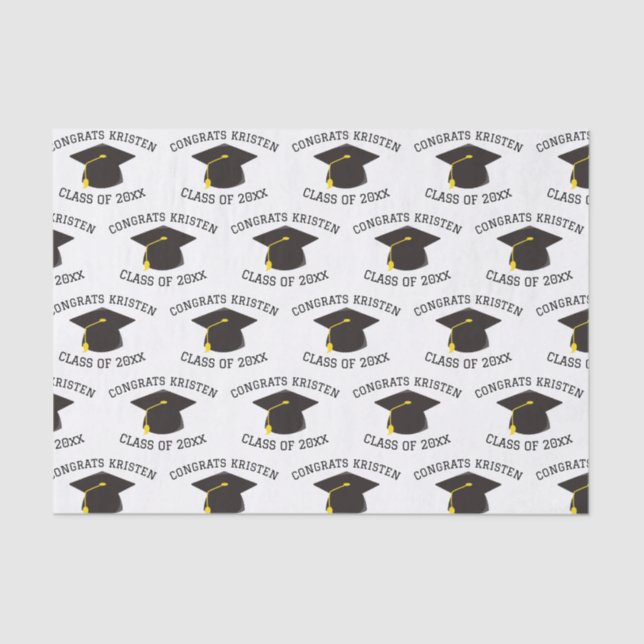 Custom Class of 20xx Black Graduation Cap Gift Seidenpapier (Vorderseite)