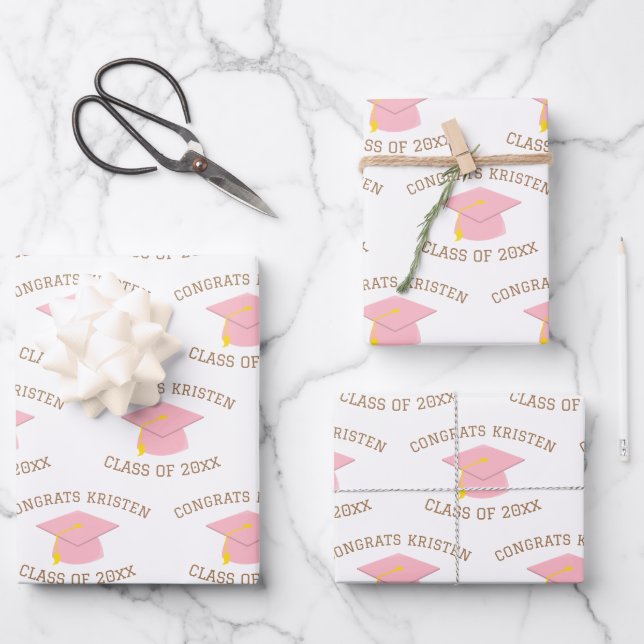 Custom Class of 20xx Pink Graduation Cap Gift Geschenkpapier Set (Vorderseite)