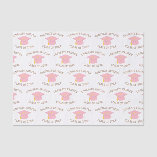Custom Class of 20xx Pink Graduation Cap Gift Seidenpapier (Vorderseite)