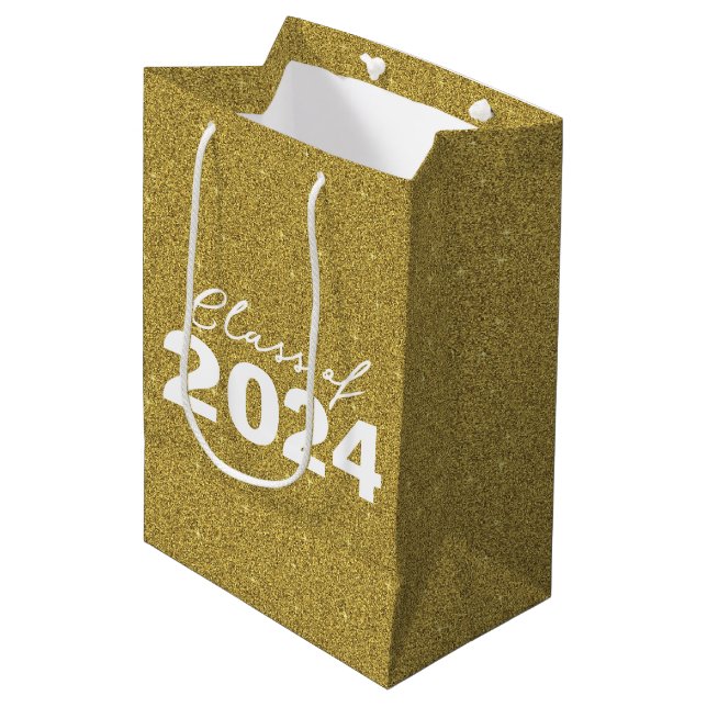Custom Class Year Gold Glitzer Mittlere Geschenktüte (Vorderseite Schrägansicht)