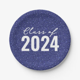 Custom Class Year Navy Blue Glitzer Pappteller