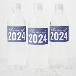 Custom Class Year Navy Blue Glitzer Wasserflaschenetikett