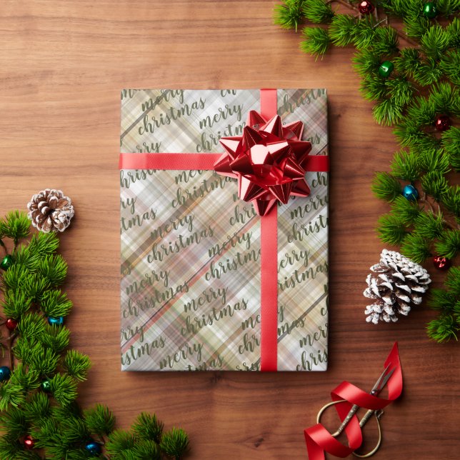 Custom Classic Beige Brown Gray White Gingham Geschenkpapier (Feiertagsgeschenk)