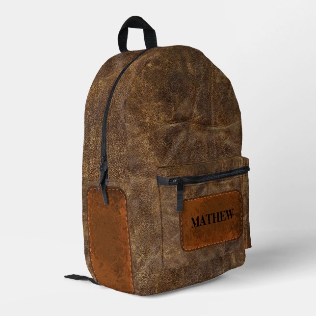 Custom Classic braunes Lederbild Rustikales Gesche Bedruckter Rucksack (Rückseitige Ecke links)