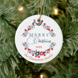 Custom Classic Charming Peace Dove on Berry Kreath Keramik Ornament