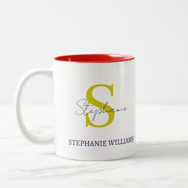 Custom Classic Elegant Black White Script Name Zweifarbige Tasse (Links)