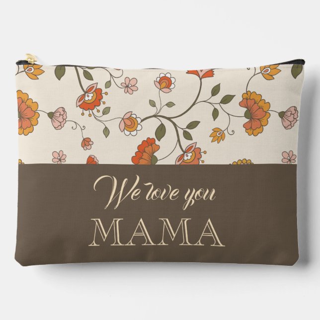 Custom classic flower pattern mustard brown trendy zubehörtasche (Vorderseite)