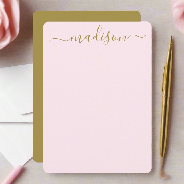 Custom Clean Blush Pink & Gold Typografie Script Mitteilungskarte (Von Creator hochgeladen)