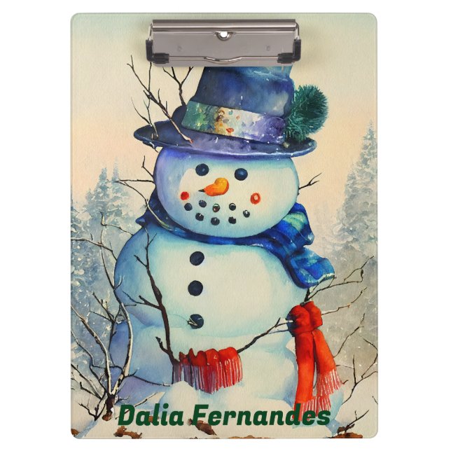 Custom Clipboard Watercolor Snowman Klemmbrett (Vorderseite)