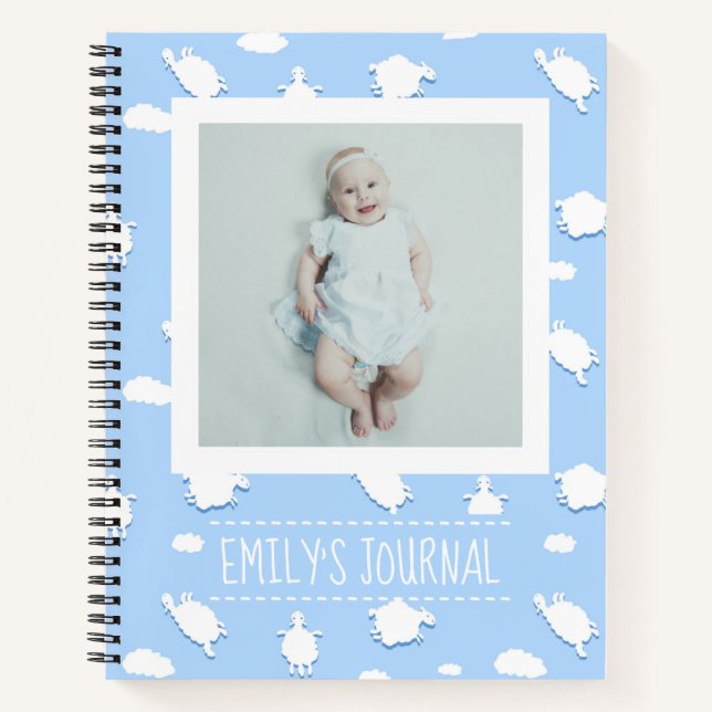 Custom Clouds und Sheep Baby Foto Journal Notizbuch (Vorderseite)