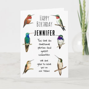 Custom Co-Worker Happy Birthday Hummingbirds Card Karte