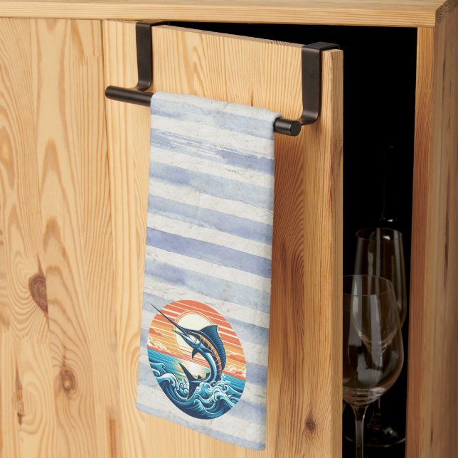Custom Coastal/nautical/beach marlin sunset Geschirrtuch (Drittel gefaltet)