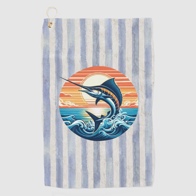 Custom Coastal/nautical/beach marlin sunset Golfhandtuch (Vorderseite)
