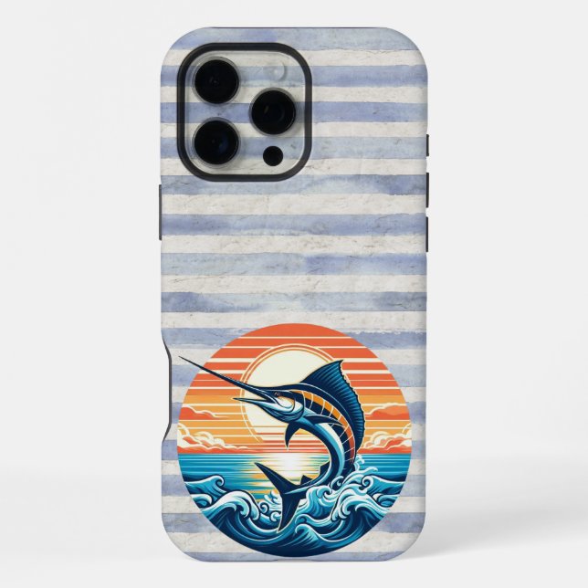 Custom Coastal/nautical/beach marlin sunset iPhone Hülle (Rückseite)