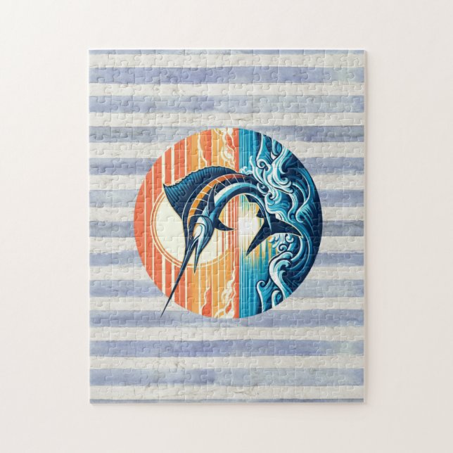 Custom Coastal/nautical/beach marlin sunset Puzzle (Vertikal)