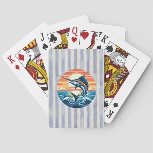 Custom Coastal/nautical/beach marlin sunset Spielkarten (Rückseite)