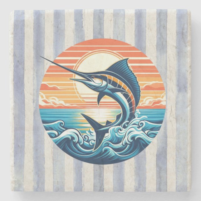 Custom Coastal/nautical/beach marlin sunset Steinuntersetzer (Vorderseite)