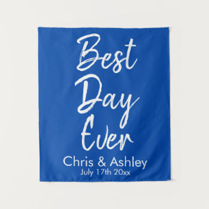 Custom Cobalt Blue Wedding Background Best Day Eve Wandteppich