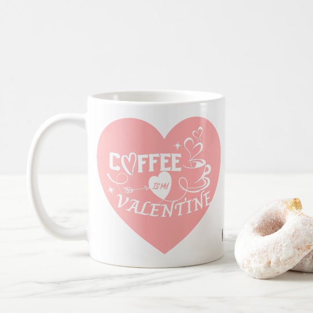 Custom Coffee Lover Pink Heart Arrow Valentine Kaffeetasse (Mit Donut)