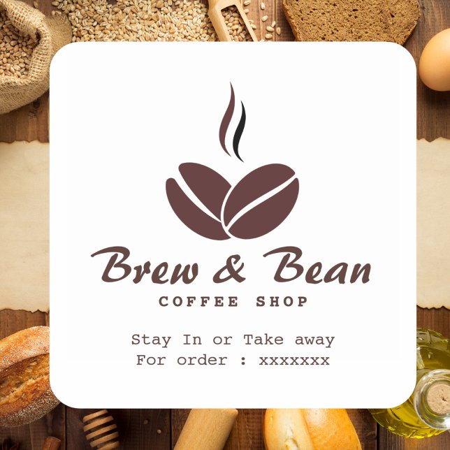 Custom coffee shop logo square sticker (Von Creator hochgeladen)