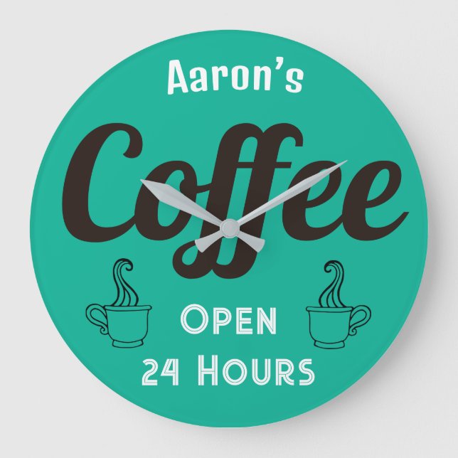 Custom Coffee Shop Sign Clock Große Wanduhr (Vorderseite)