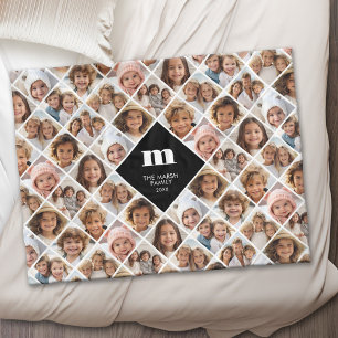 Custom Collage 12 Foto - Funky Family Monogram Fleecedecke
