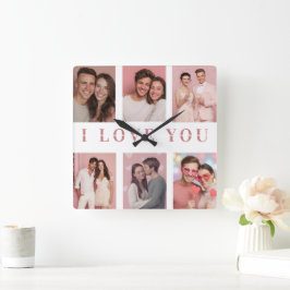 Custom Collage Photos Wall Clock | Valentine Gift Quadratische Wanduhr