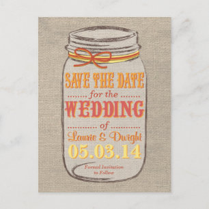 Custom Color Burlap Mason Jar Save the Date Ankündigungspostkarte