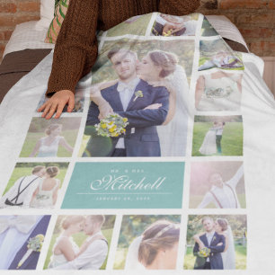 Custom Color Elegant Script Mr & Mrs. Foto Collage Fleecedecke