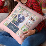 Custom Color Elegant Script Mr & Mrs. Foto Collage Kissen<br><div class="desc">Foto Collage Kissen mit 9 Fotos in einem Gitter-Layout auf der Vorder-und Rückseite angeordnet, sodass es insgesamt 18 Fotos, die Sie mit eigenen Fotos mit Ihrem Familiennamen in einem eleganten Skript ersetzen können. Dieses vielseitige Kissendesign hat auch bearbeitbare Farben. Sie können die Hintergrundfarbe ändern, indem Sie auf "Anpassen" klicken, die...</div>