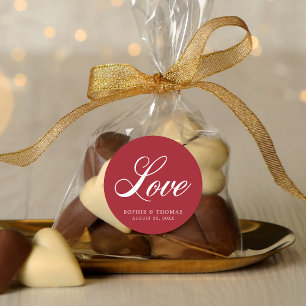 Custom Color Elegante Cursive Liebe Hochzeit Runder Aufkleber