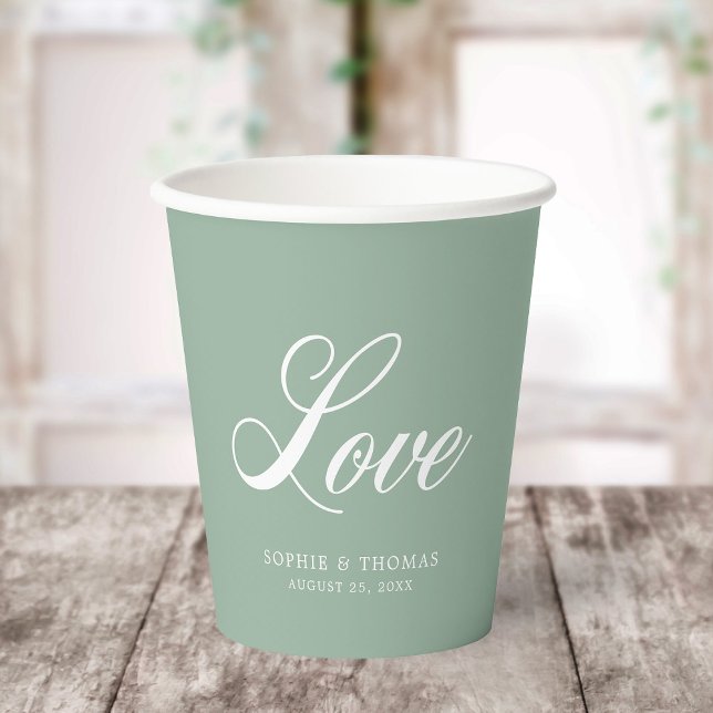 Custom Color Elegante Cursive Liebe Pappbecher (Von Creator hochgeladen)