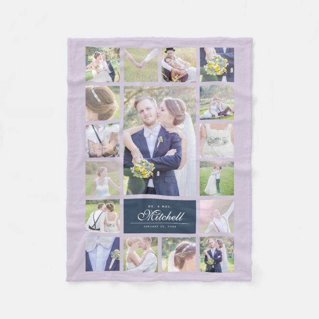 Custom Color Elegantes Script Mr & Mrs. Foto Colla Fleecedecke (Vorderseite)