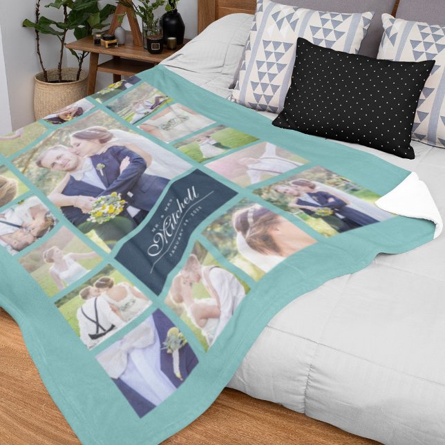 Custom Color Elegantes Script Mr & Mrs. Foto Colla Fleecedecke (Von Creator hochgeladen)